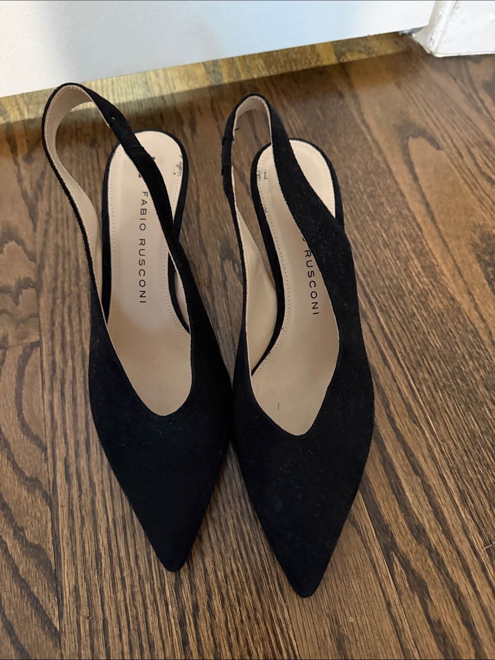 Fabio Rusconi Black Suede Slingback Pointed-Toe Heels. Size 38.5